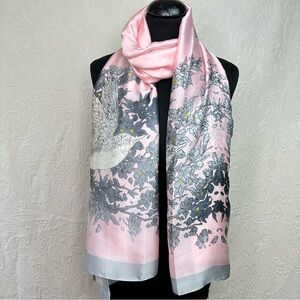 Extra Large Silk Scarf Pink with Gray Doves